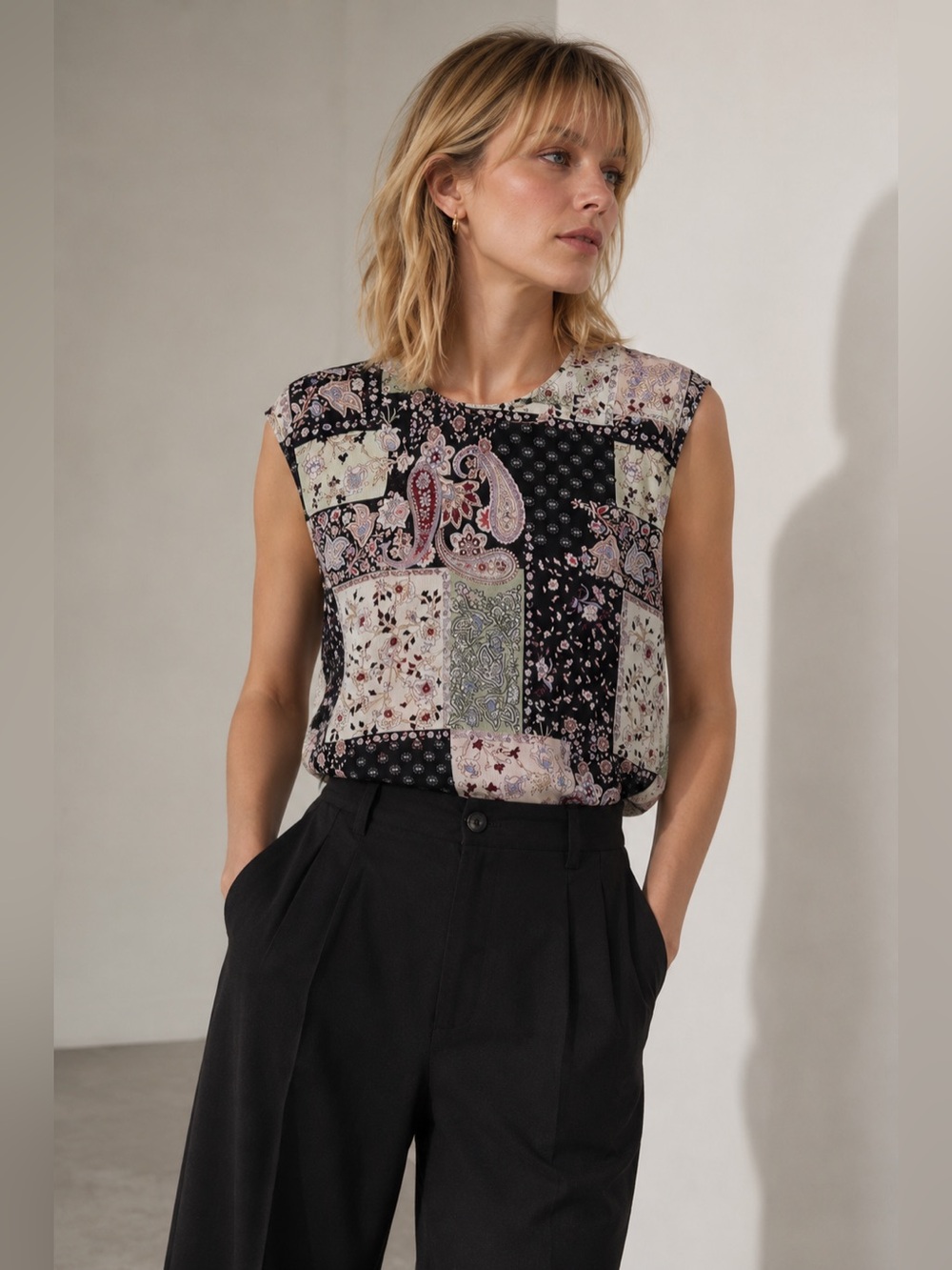 Reitmans Patchwork Floral Blouse | Size M | Boho Chic Crepe Top